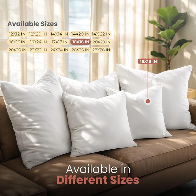Utopia Bedding 18x18 Pillow Inserts, White Throw Pillows for Couch, 2 Pack | 100% Virgin Filling, Indoor Cushion Inserts for bed, sofa & couch, Extra Filled, Supportive & Fluffy Decorative Pillows