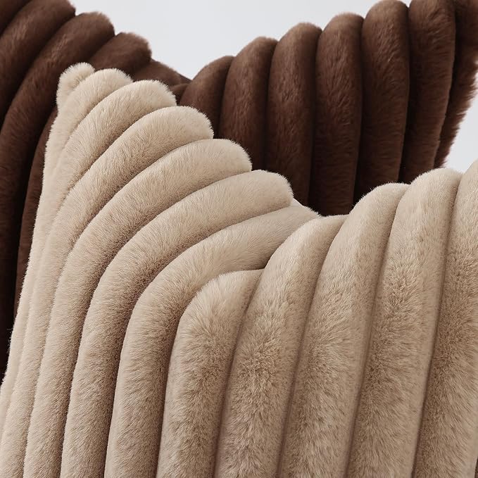decorUhome Fall Faux Fur Throw Pillow Covers 22x22 Set of 2 Dark Brown | Decorative Soft Cozy Striped Plush Modern Farmhouse Boho Couch Pillow Cases Velvet Back for Sofa Bed Living Room Home Decor
