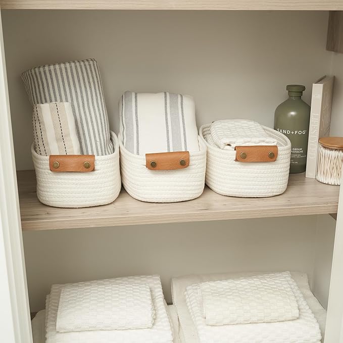 Beautiful Storage Basket Set of 3 - Sturdy Rope Baskets for Shelves | Perfect for Organizing Your Home - Quality Storage Bins Easily Fit with Any Nursery or Bedroom Decor