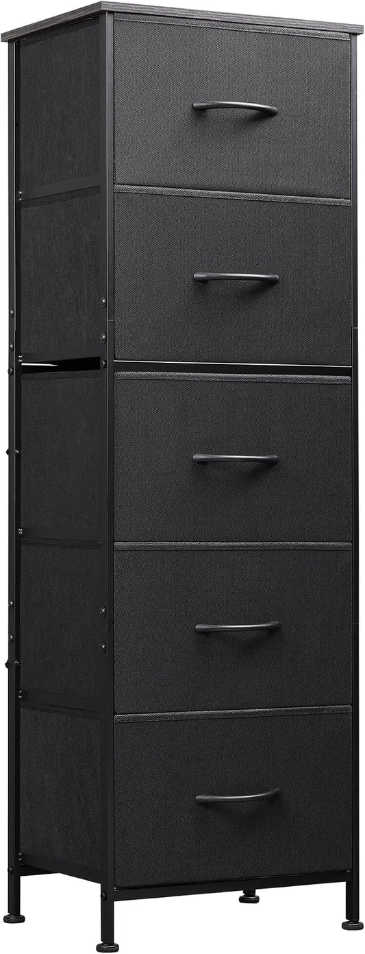 WLIVE Tall Dresser for Bedroom, 5 Drawer Dresser, Charcoal Black | 5 vertical fabric drawers, Tall vertical design, Bedroom or closet use, Dresser for small spaces, Chest of drawers