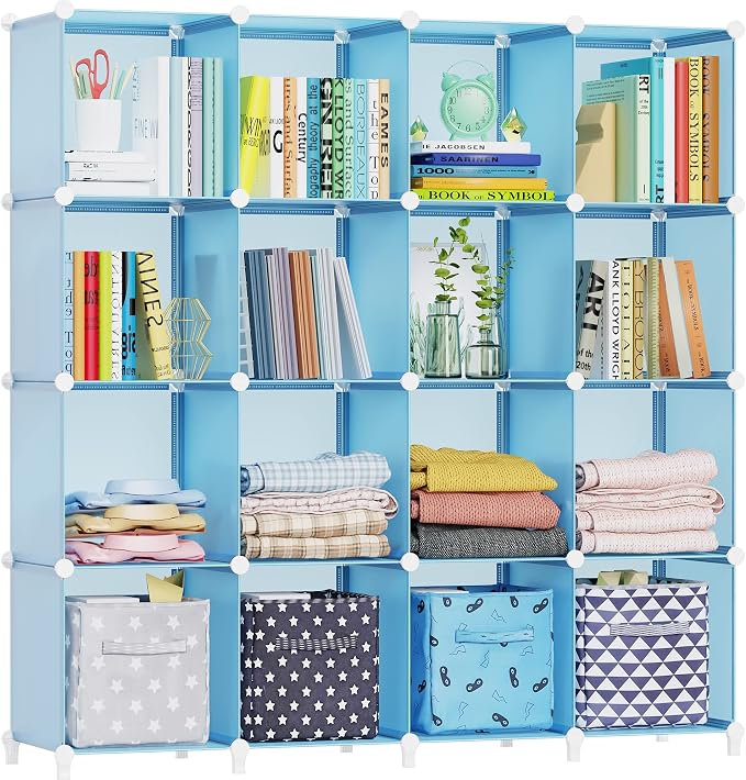 HOMIDEC Cube Storage Organizer, 16-Cube Closet Organizers and Storage | Portable Closet Organizer, Storage Cubes Shelves for Bedroom, Bathroom, Clothes Rack, Bookshelf for Kids Room, Blue