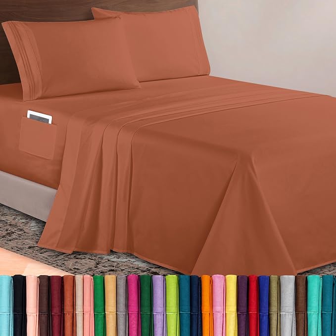 Elegant Comfort Luxurious 1500 Premium Hotel Quality Microfiber 4-Piece Sheet Set, 18-24 Inches Deep - Extra Deep Pocket Sheets - Ultra Soft 4PC Deep Pocket Sheets, Twin/Twin XL, Coral