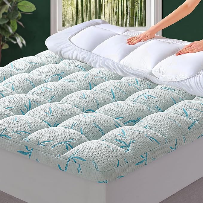 4 Inch Mattress Topper Memory Foam Cooling Bamboo Queen Size Back Pain | Gel Airflow Channels Wick Heat Moisture Orthopedic Support Deep Pocket 360 Edge Fits 8-21 Inch Washable Hypoallergenic Queen