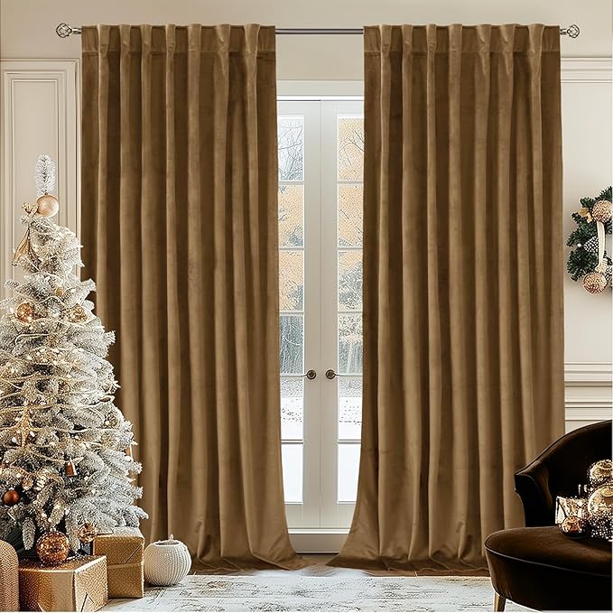 BGment Bronze Brown Velvet Blackout Living Room Curtains 84 Inches Long | Super Soft, Thermal Insulated, Noise Reducing, Energy Saving Drapes for Bedroom, Back Tab Rod Pocket, 2 Panels, 60 x 84 Inch