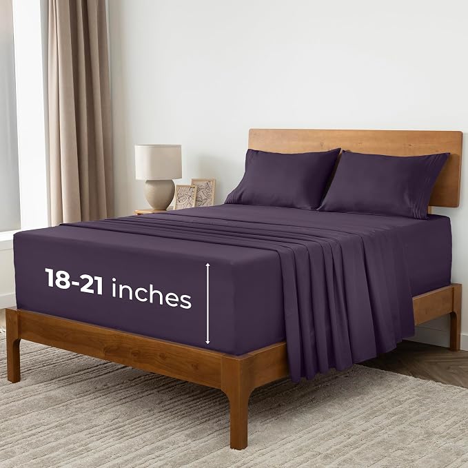 Mellanni Iconic 4-Piece, Ultra Soft Sheet Set (Queen, Purple) | 10M+ Sleepers. Lab-tested: Sleeps Cool, Stays Bright, Strong, Smooth. Good Housekeeping Best Bedding, 7 yrs running.