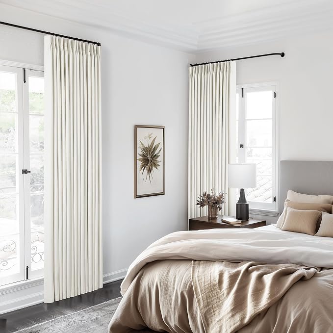 Pinch Pleated Linen Blackout 96 Inch Curtains for Living Room Natural | 100% Black Out, Cream Ivory, Pinch Pleat Hooks Rings Back Tab, 2 Layer Drapes with Liner, for Bedroom Window, 2 Panels Set