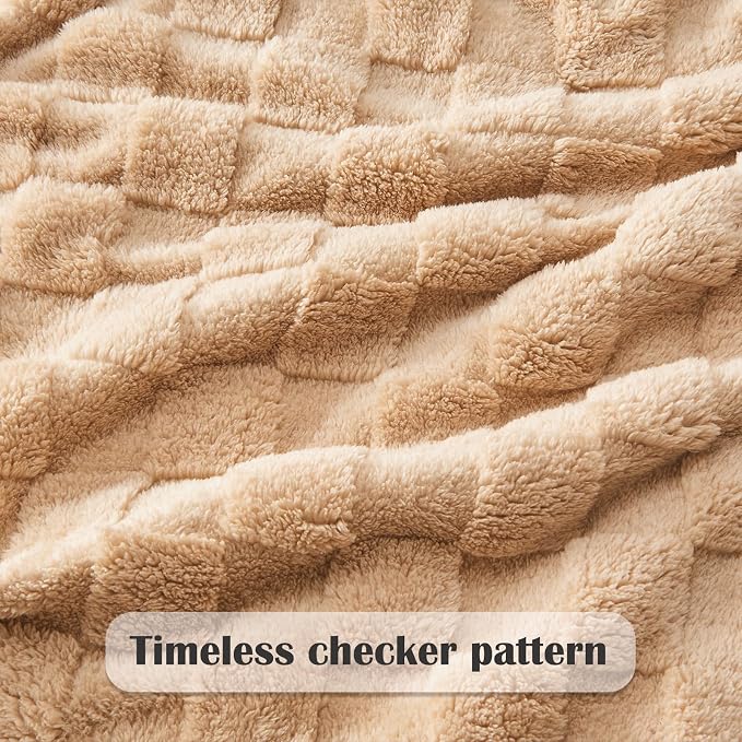 NEWCOSPLAY 3D Checkered Flannel Twin Blanket, Brown Checkered, 60"x80" | Super Soft Cute Lightweight Decorative Premium Silky Fleece Blanket for Couch Sofa Bed, Gift for Women Men, All Season Use
