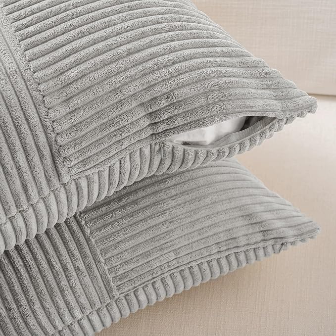 Fancy Homi Set of 2 Grey Boho Long Lumbar Body Decorative Throw Pillow Cover 14x36 Inch for Bed Couch Bedroom Bench, Soft Patchwork Corduroy Textured Pillow Case, Rustic Farmhouse Room Décor
