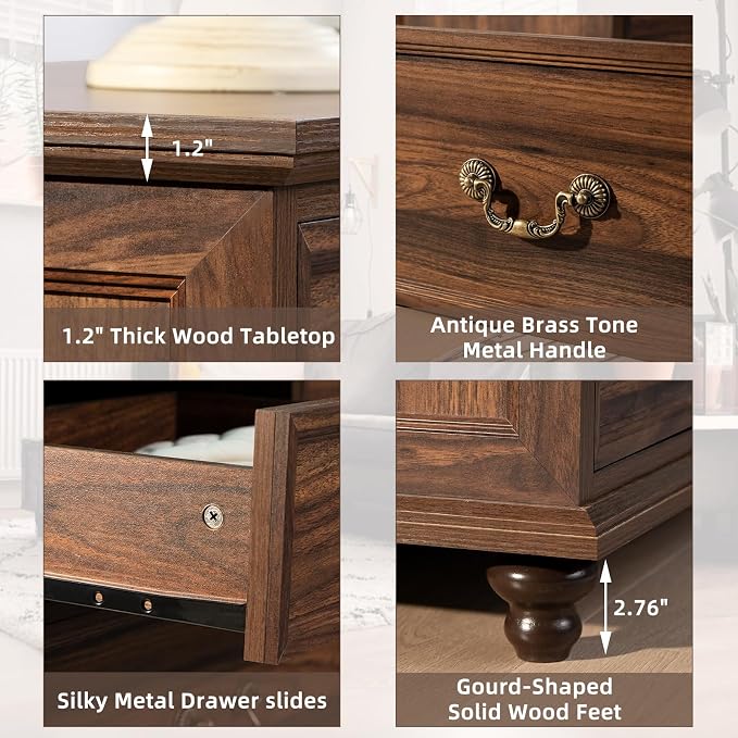 Joaxswe Farmhouse 54" 7 Drawers Dresser for Bedroom, Vintage Wood Chest of Drawers w/ 4 Wooden Legs, Wide Closet Storage Dressers Organizer for Hallway, Rustic Large TV Stand for Living Room, Brown