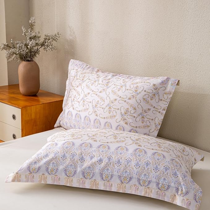 OAITE King Floral Pattern Duvet Cover Set Unique Design 3pcs 100% Cotton | Exquisite Stitched Hem, Breathable,Soft,Dual Zipper,8 Corner Ties,Easy Care for All Season