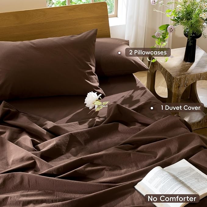 MooMee Duvet Cover Set 100% Washed Cotton Linen Like Oversized Queen | Relaxed Linen-like Texture. Soft, Breathable & Long-lasting Comfort. Lightweight. Hidden Zipper with 8 Interior Corner Ties