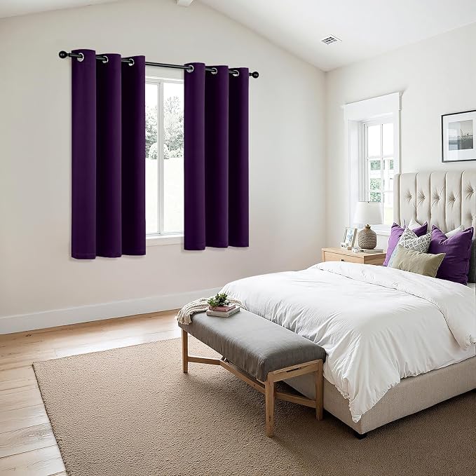 MIULEE Blackout Curtains for Bedroom 2 Panel 40 x 45 Inch Long Royal Purple | Thermal Insulated, Living Room Darkening Grommet Drapes, Noise Reducing, Light Blocking Window Treatments