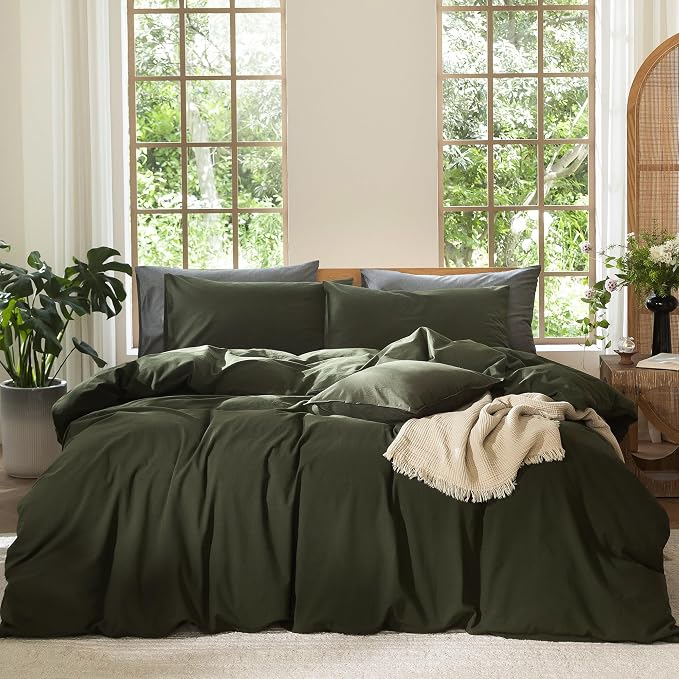 MooMee Duvet Cover Set 100% Washed Cotton Linen Like Cal King | Relaxed Linen-like Texture. Soft, Breathable & Long-lasting Comfort. Lightweight. Hidden Zipper with 8 Interior Corner Ties