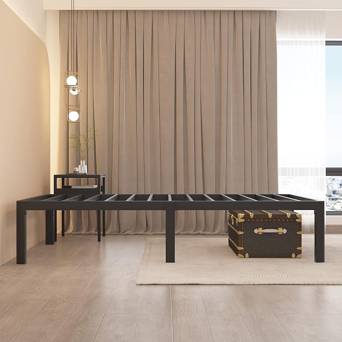MAF 14 Inch Twin Metal Platform Bed Frame with Round Corner Legs | Mattress Baffle, 3000 LBS Heavy Duty Steel Slat Support, Noise Free, No Box Spring Needed, Easy Assembly, 12.4" Storage Space