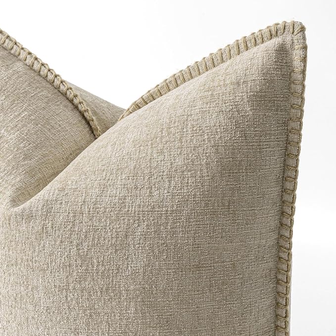 MIULEE Decorative Couch Throw Pillow Covers 20x20 Inch Light Taupe 2 Pack | Neutral Farmhouse Pillow Covers with Stitched Edge, Soft Chenille Cushion Cases, for Sofa Bed Living Room Home Decor
