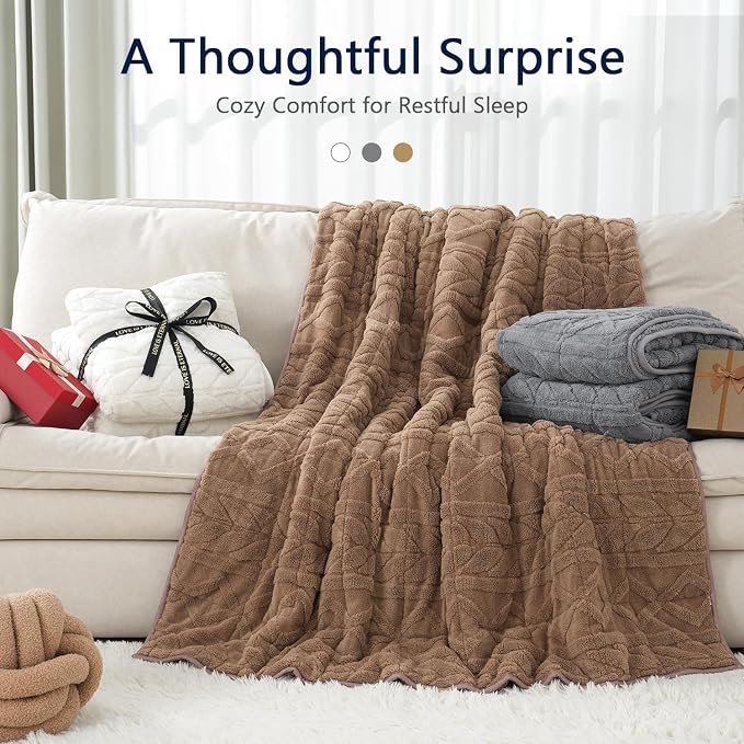 Mr. Sandman Weighted Blankets for Adults, Queen Size 60 x 80 Inches, 15lbs | Machine Washable; Soft Warm Sherpa Fleece; Fluffy Jacquard with Glass Beads; Heavy Throw for Sleep and Calm; Ivory White