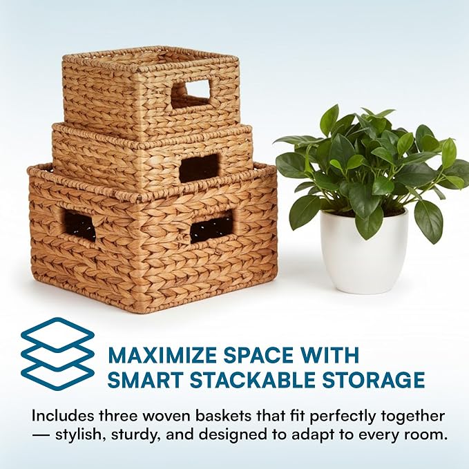 Honey-Can-Do Woven Water Hyacinth Wicker Storage Baskets, Nesting Set of 3