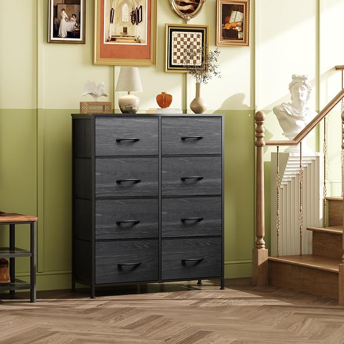 WLIVE 8 Drawer Fabric Dresser for Bedroom, Tall Storage Tower, Charcoal | Black tall 8-drawer fabric dresser with bins, sleek modern tower for bedroom home dorm closet storage