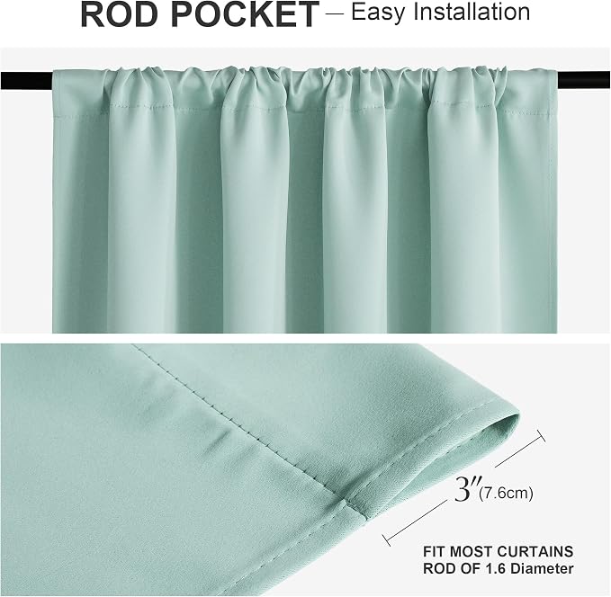 PONY DANCE Aqua Blue Window Curtains 36 inch Length, Thermal Insulated Blackout Kitchen Curtains for Small Window, Short Black Out Drapes for RV Camper(2 Panels Set, Aqua, 42 inches Wide)