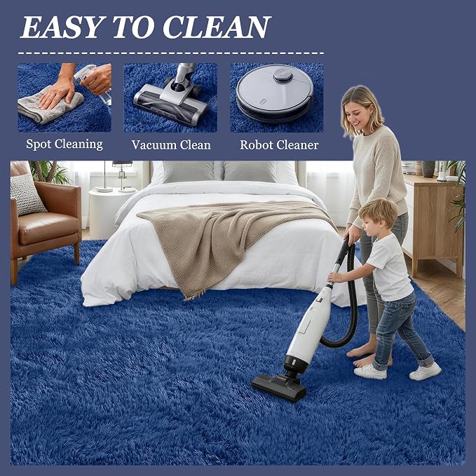 Area Rug Living Room Bedroom: 6x9 Fluffy Plush Shag Carpet Blue | For Kids Room Playroom Nursery Home Decor,Ultra Soft,Non-Slip Non-Shedding,Fuzzy Plush,Large Indoor Floor Carpet,Easy Clean