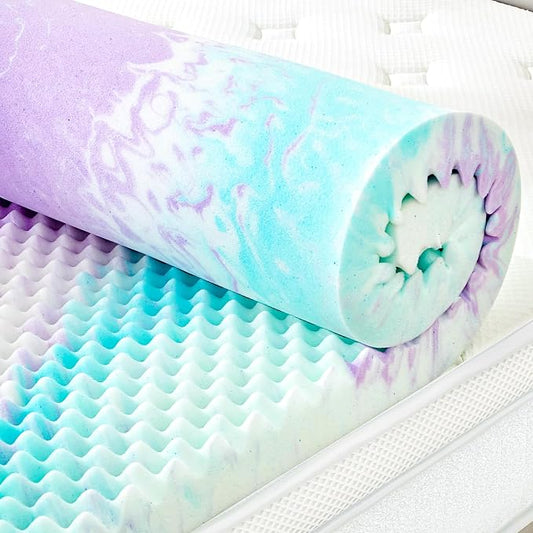 SINWEEK 3 Inch Egg Crate Memory Foam Mattress Topper Twin XL, Twin Extra Long Mattress Pads for College Dorm Room, Pressure Relieve CertiPUR-US Certified,39x80 Inches, Colorful