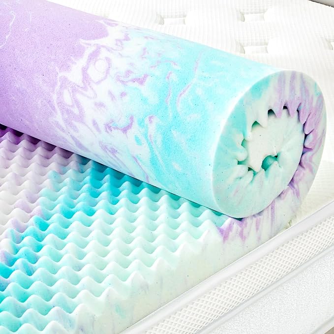 SINWEEK 2 Inch Egg Crate Memory Foam Mattress Topper Twin Size, Soft Mattress Pad for Back Pain Relief, Bed Topper, CertiPUR-US Certified, Colorful