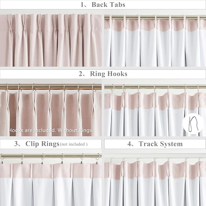 WEST LAKE 108 Inch Pink Bailey Pinch Pleated Blackout Curtains with Liner | Extra Long Modern Room Darkening Drapes,Backtab Hook,Thermal Insulated Window Treatment for Bedroom,60"Wx108"L,1 Panel