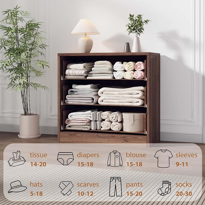 Garvee 3 Dresser for Bedroom, 30.5" Tall Dresser, Freestanding Vertical Drawer with Storage, Wooden Closet Chest Storage for Living Room, Hallway, Entryway, Walnut