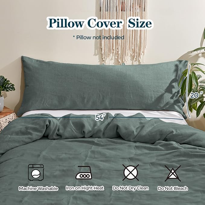 Simple&Opulence Body Pillow Cover 20" x 54",100% Pure Linen, Ultra Soft and Breathable, Body Pillowcase with Envelope Closure for Adults(Greyish Green)