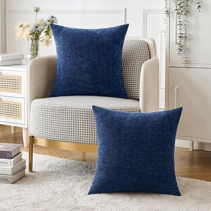 MIULEE Soft Chenille Euro Throw Pillow Covers Navy Blue 22x22 Pack of 2 | Modern Coastal Home Decor, Classic Decorative Pillows, Solid Dyed Cases, Boho Couch Cushion Covers for Sofa Bed Living Room