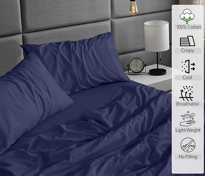 RUVANTI 100% Cotton Percale Sheets, California King, Crown Blue | Crisp Cooling for Hot Sleepers, Deep Pocket 14", Soft Breathable & Durable, Hotel-Style 4 Piece Set