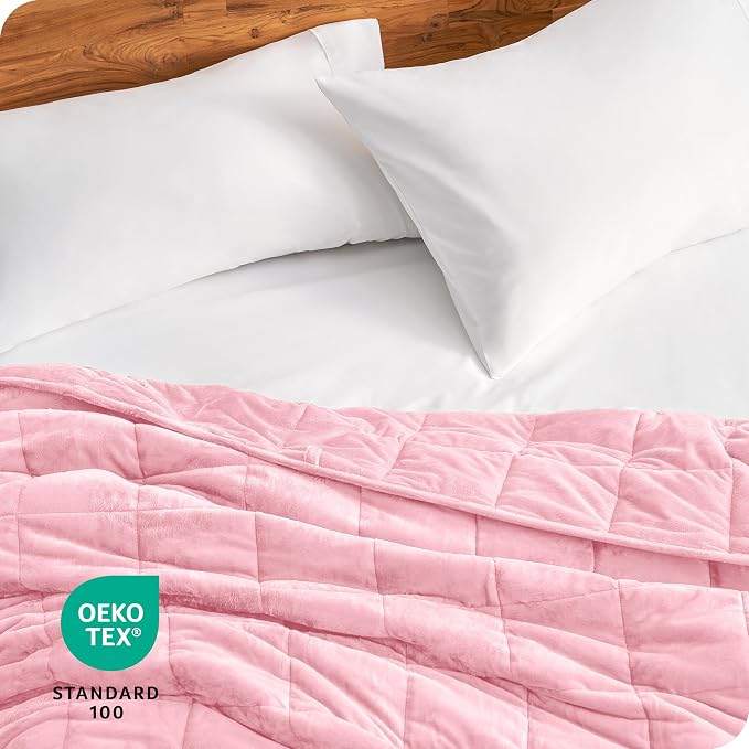 Bare Home Minky Fleece Weighted Blanket (Light Pink, 40"x60" 10lbs) | Twin or Full Size, Minky Fleece, Premium Heavy Blanket Nontoxic Glass Beads