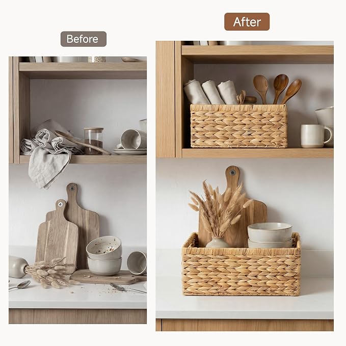 StorageWorks Wicker Storage Baskets for Shelves, Hyacinth Baskets, 2-Pack | Wicker Baskets for Organizing, Decorative Organizers with Handles, Wicker Baskets for Storage, Woven Baskets for Storage