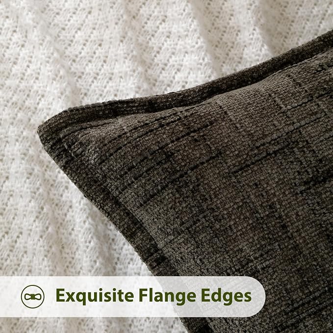 HPUK Chenille Throw Pillow Covers 18x18 Inch, Soft Woven Texture, Set of 2 | Plush woven texture, invisible zipper, couch sofa bed bedroom living room decor, square cushion covers, inserts not included