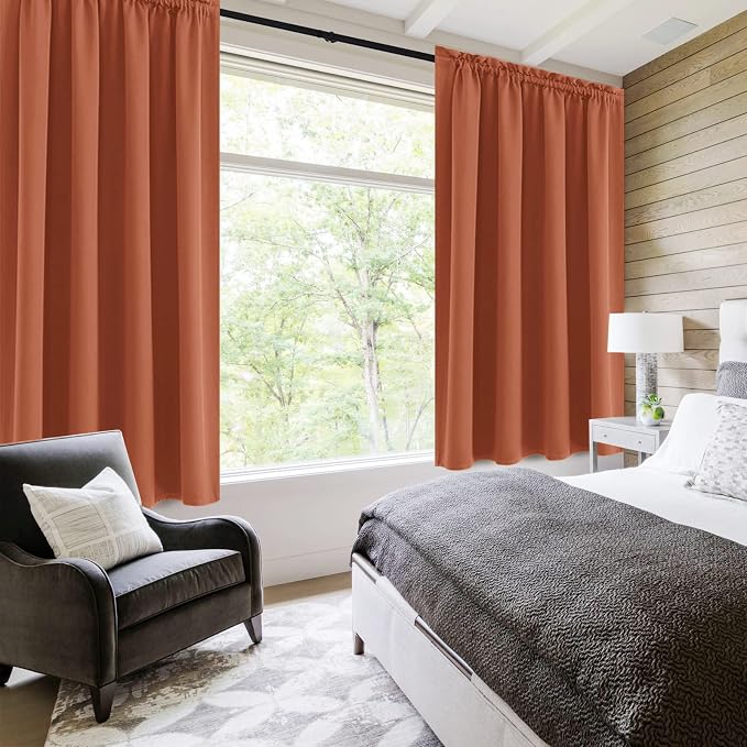 DWCN Blackout Curtains for Bedroom Living Room 52 x 63 Inch Long 2 Panels | Room Darkening, Thermal Insulated, Light Blocking, Rod Pocket Drapes, Noise Reducing Window Treatments, Burnt Orange