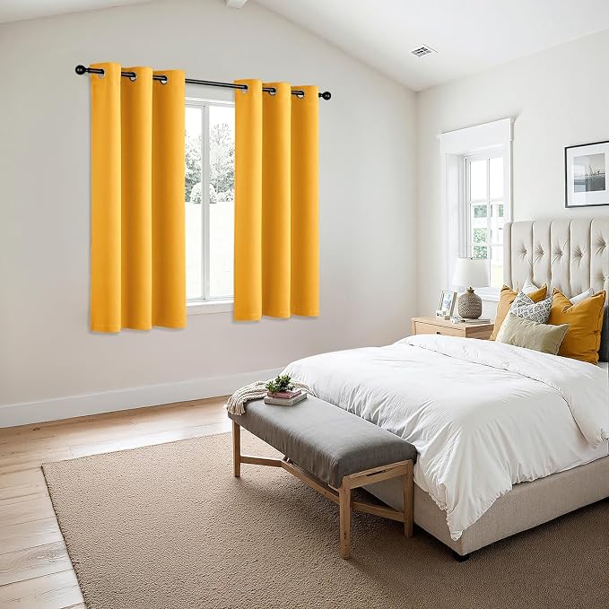 MIULEE Blackout Curtains for Bedroom 2 Panels 40 x 45 Inch Long Yellow | Thermal Insulated, Living Room Darkening Grommet Drapes, Noise Reducing, Light Blocking Window Treatments