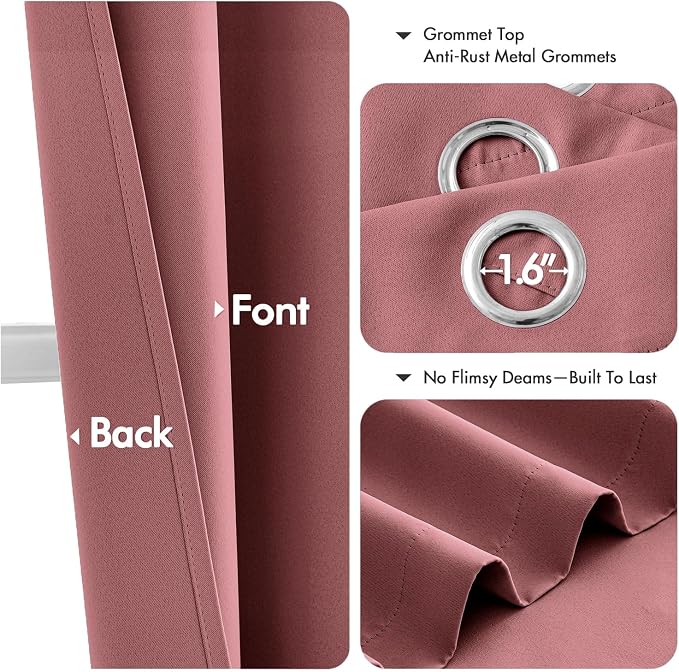 MIULEE Blackout Curtains for Bedroom 2 Panels 40 x 54 Inch Long Dusty Rose | Thermal Insulated, Living Room Darkening Grommet Drapes, Noise Reducing, Light Blocking Window Treatments