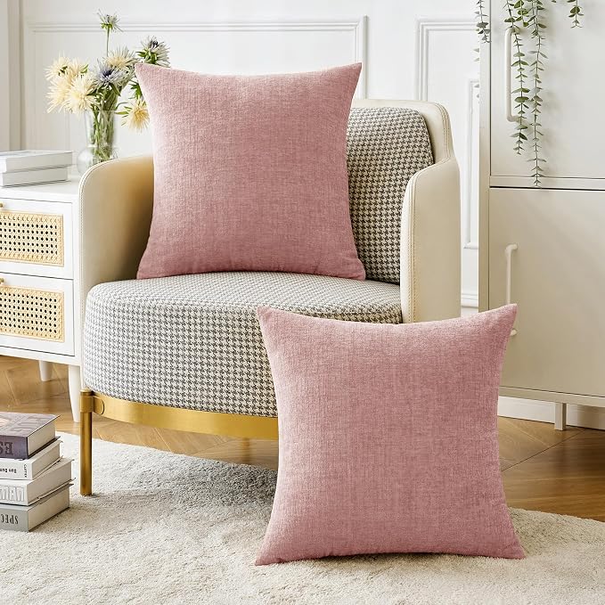 MIULEE Soft Chenille Throw Pillow Covers Blush Pink 18x18 Inch Pack of 2 | Modern Home Decor, Classic Decorative Pillows, Solid Dyed Cases, Boho Couch Cushion Covers for Sofa Bed Living Room