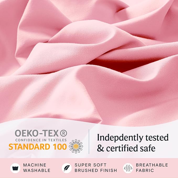 LuxClub Twin XL Sheets Set, Cooling & Soft Deep Pocket Bed Sheets, 3PC | LuxClub Silky Fitted Sheet & Pillowcase Sets, Breathable Hotel Luxury Bedding for Mattress Wrinkle Free, Baby Pink