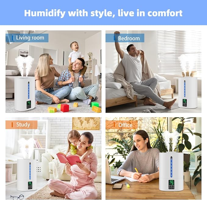 Coolfiqu 6L Warm & Cool Mist Humidifiers for Bedroom,Large Room,Plants | Quiet Top Fill Ultrasonic Humidifier,Essential Oil Diffuser, Auto Humidity Control,Hot Mist Desk Humidifiers,360° Nozzle