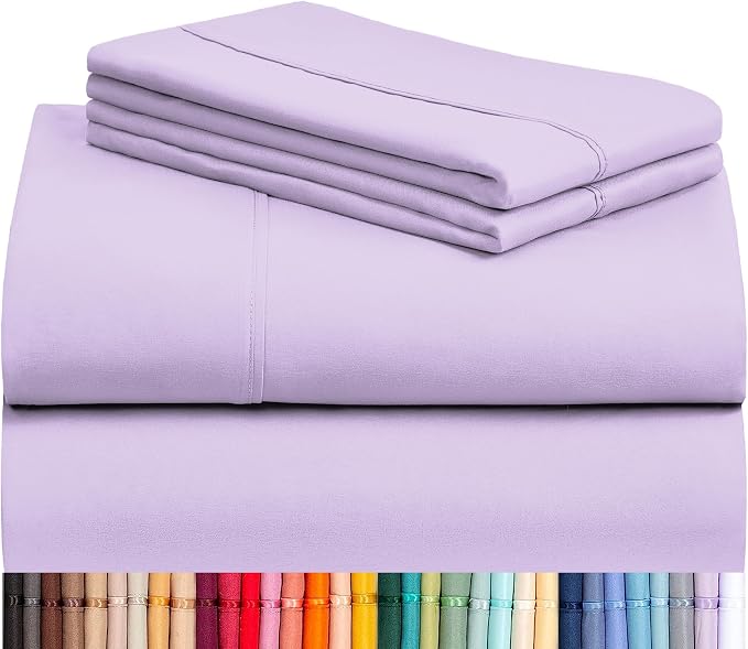 LuxClub 3 PC Twin XL Sheet Set, Deep Pockets Wrinkle Free Cooling Bed Sheets Hotel Bedding for Women, Men, Kids & Teens, Includes 1 Fitted Sheet, 1 Flat Sheet and 1 Pillowcase-Silky Soft Lavender | LUXCLUB Cooling Twin XL Fitted Sheet & Pillowcase Sets...