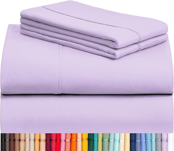 LuxClub 4 PC King Sheet Set, Deep Pockets Wrinkle Free Cooling Bed Sheets Hotel Bedding for Women, Men, Includes 1 Fitted Sheet, 1 Flat Sheet and 2 Pillowcases-Soft Lavender | LuxClub Silky Fitted Sheet & Pillowcase Sets, Breathable Hotel Luxury Beddin...