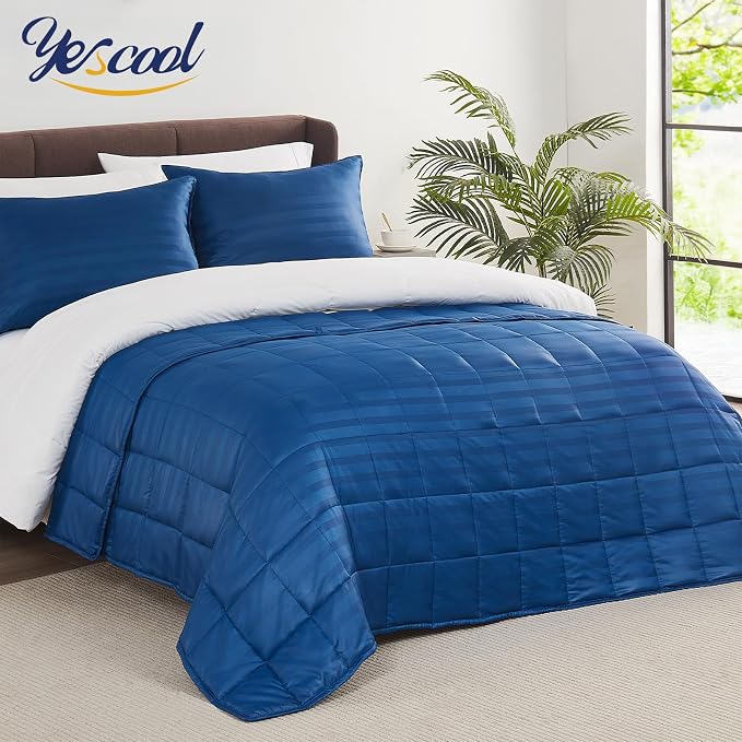 Weighted Blanket for Adults (15 lbs, 48" x 72", Midnight blue Stripes) Heavy Blanket for Sleeping Perfect for 160-180 lbs, Twin Size Breathable Blanket with Premium Glass Bead, Machine Washable