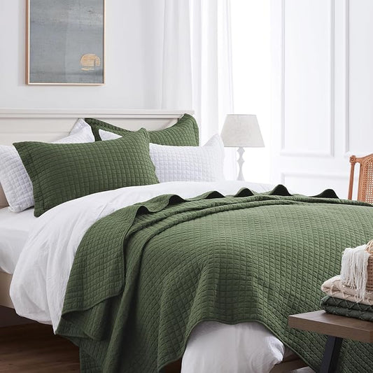 SunStyle Home Queen Quilt Set, Lightweight Summer Bedspreads Bedding,Green | Soft Coverlet With 2 Pillow Shams,Morden Style Quilts for All Season,Suitable for Bed, Couch,Bedroom,Guest Room,90"X96"