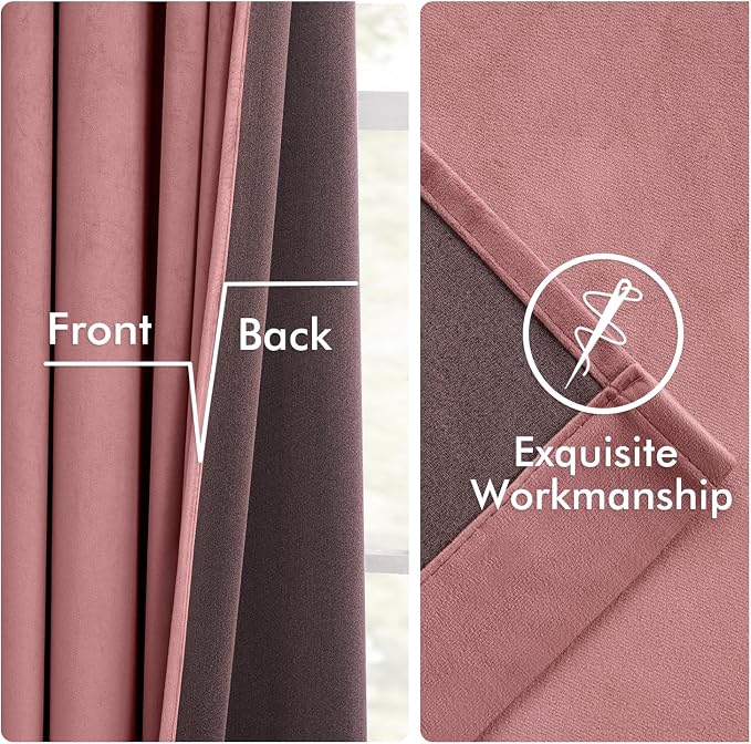 MIULEE Velvet Curtains 50W x 84L 2 Panels Dusty Rose Blackout Curtains | Luxury velvet fabric, pinch pleat design, back tab hooks, thermal insulated, blackout light blocking, for living room bedroom