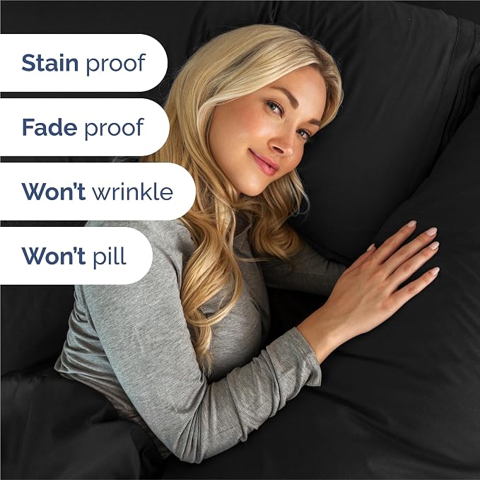 Split King Size 5 Piece Sheet Set - Breathable & Cooling Sheets - Black | Hotel Luxury Bed Sheets for Women & Men, Deep Pockets, Easy-Fit, Comfy, Soft and Wrinkle Free Sheets, Oeko-Tex Bed Sheet Set