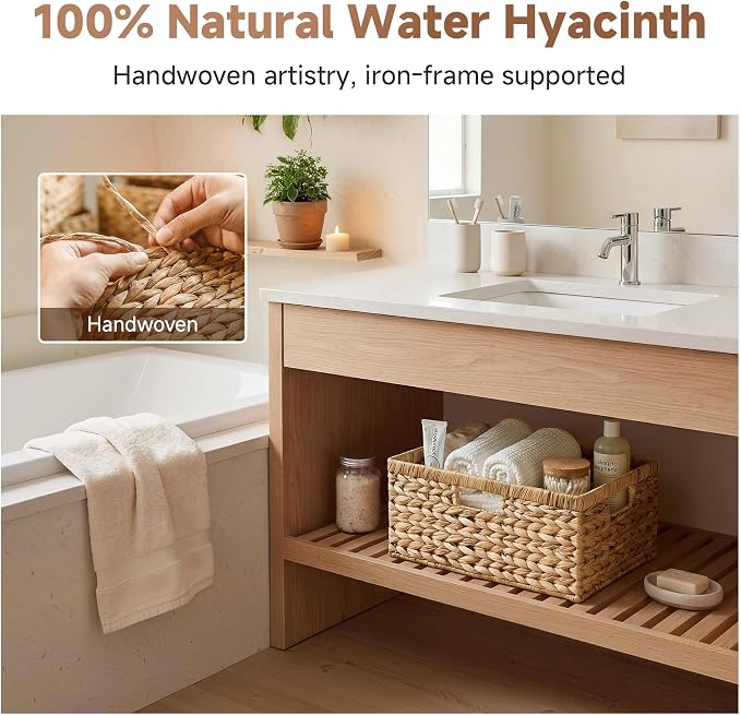 StorageWorks Wicker Baskets for Storage, Wicker Storage Baskets, 1-Pack | Water Hyacinth Wicker Storage Baskets for Shelves, Large Wicker Baskets for Organizing, Woven Basket for Storage,Large Basket