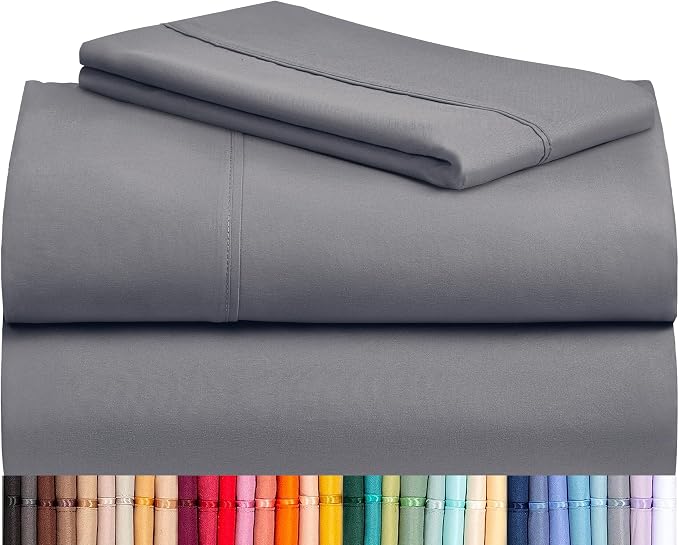 LuxClub Twin Size Sheets Set, Cooling & Soft Deep Pocket Bed Sheets, 3PC | LuxClub Silky Fitted Sheet & Pillowcase Sets, Breathable Hotel Luxury Bedding for Mattress Wrinkle Free, Light Grey