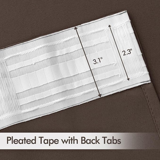 MIULEE Chocolate Brown Back Tab Blackout Curtains 52"x72" Long 2 Panels Set | Rod Pocket Pinch Pleated, Thermal Insulated, Room Darkening Privacy Drapes, Light Blocking Curtains for Living Room Bedroom