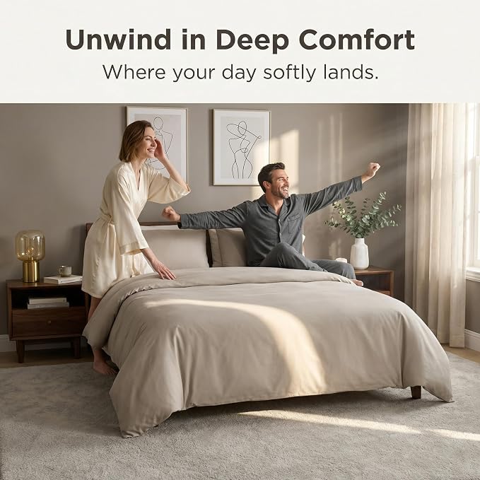 HeimenAogo Egyptian Cotton Duvet Cover Twin Size Ultra Soft and Breathable Bedding Set with Zipper Closure Long Staple Pre-Washed Cotton Duvet Cover Oatmeal Gray 2Pcs (68"×90")